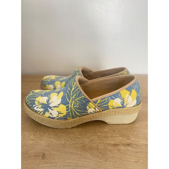 Dansko Women’s Size 39 Floral Canvas Espadrille Clogs Blue & Yellow - Picture 4 of 8